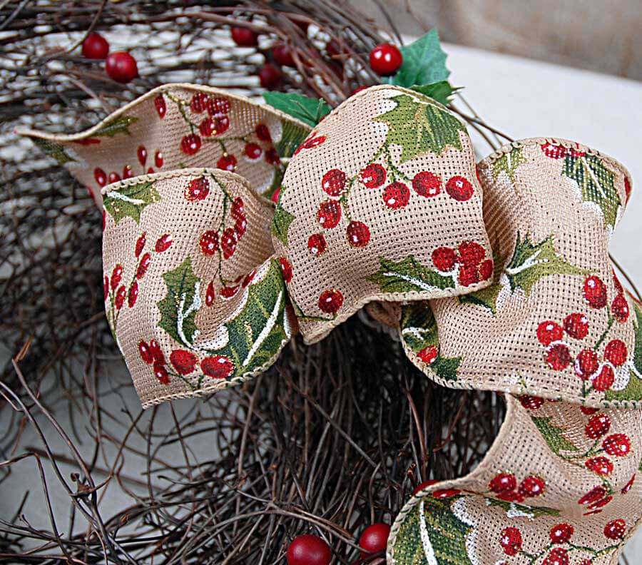 Holiday Ribbon Holly Print