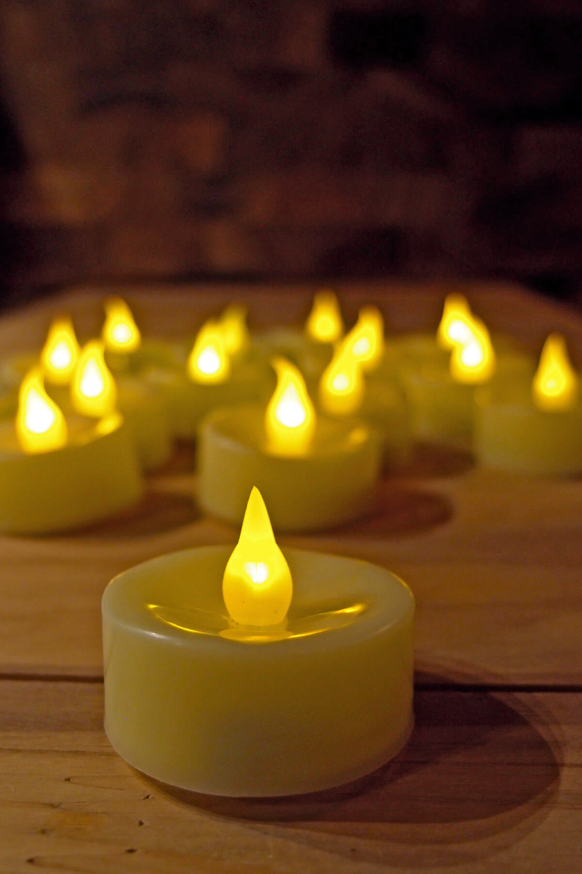 48 Flameless Tealights Battery Operated Flickering Amber LED Ivory