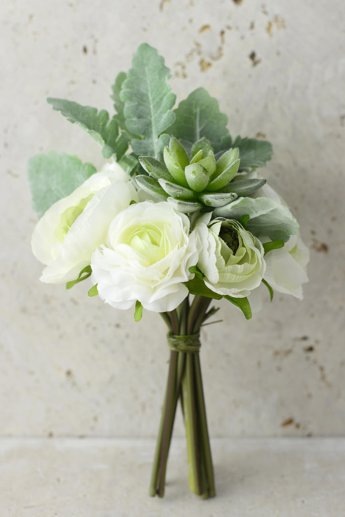 White Flowers & Succulent Bouquet