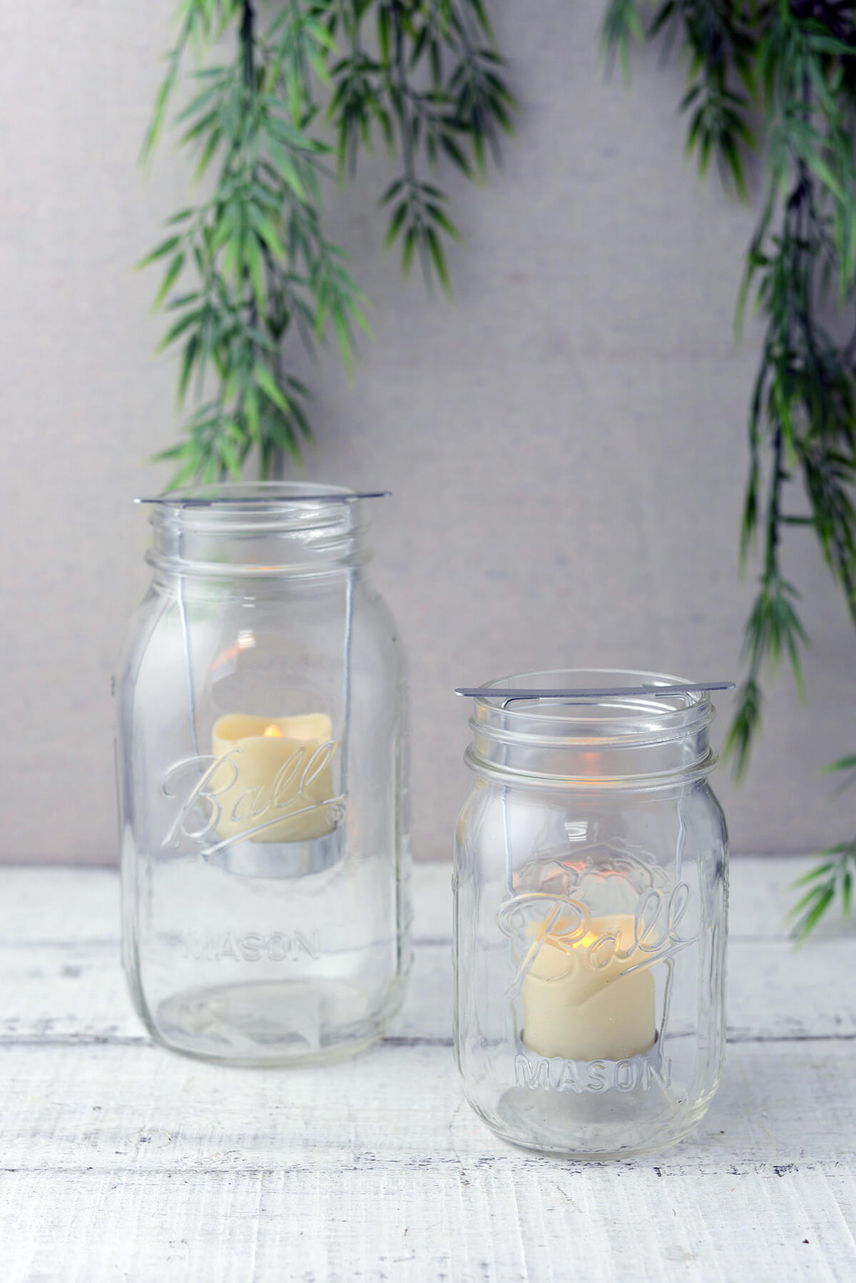 2 Mason Jar Battery Operated Votive Candles & Holders with Timer