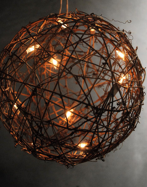 Grapevine Ball with String Lights 9in