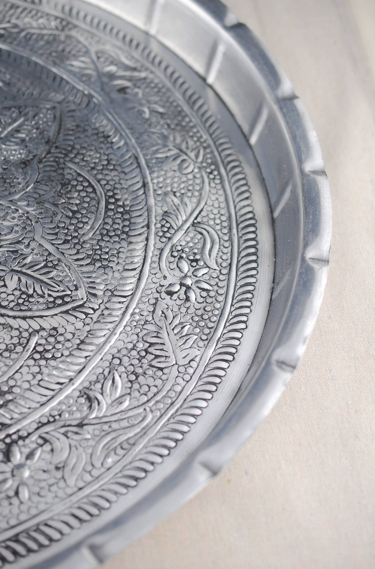 Large Silver Metal Embossed Serving Tray 19.5in