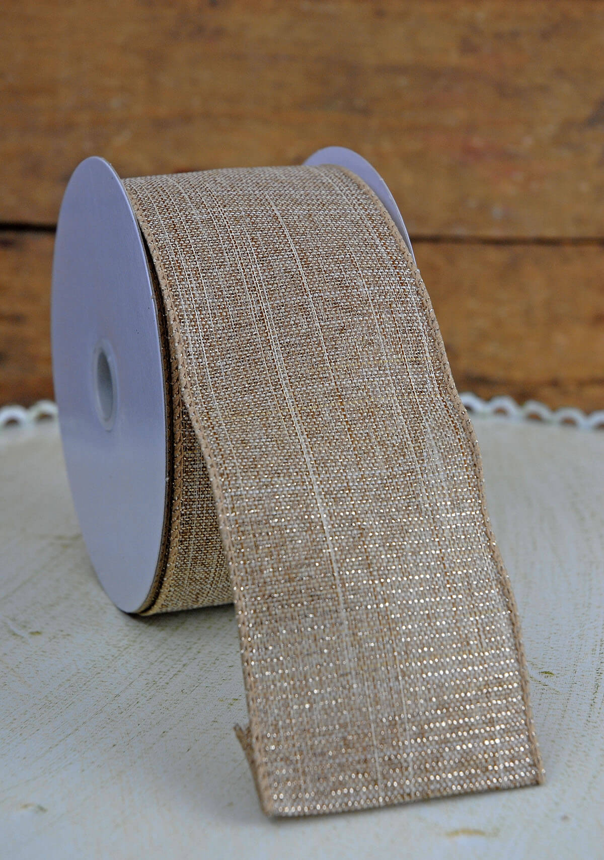 Gold Burlap Wired Ribbon In X Ft