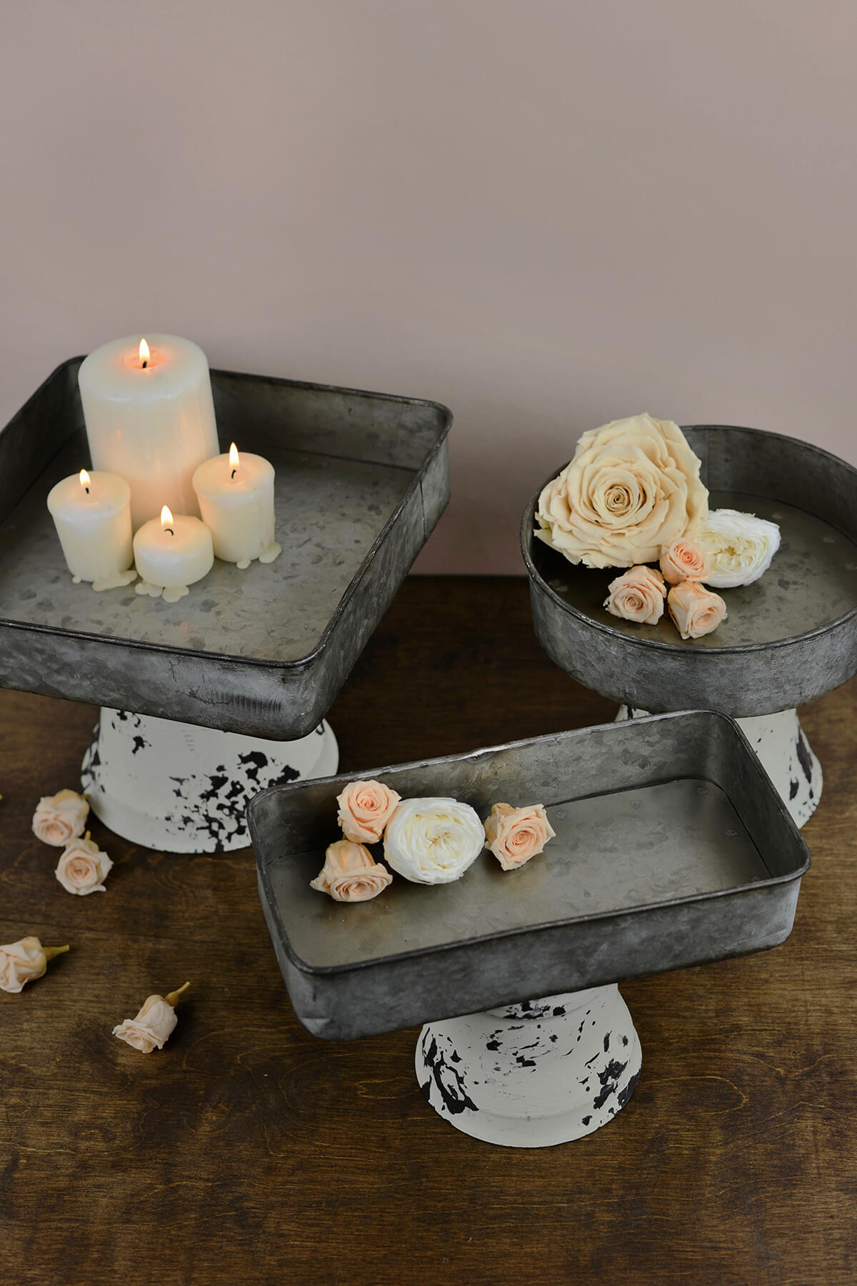 Set of 3 Zinc Pedestal Trays