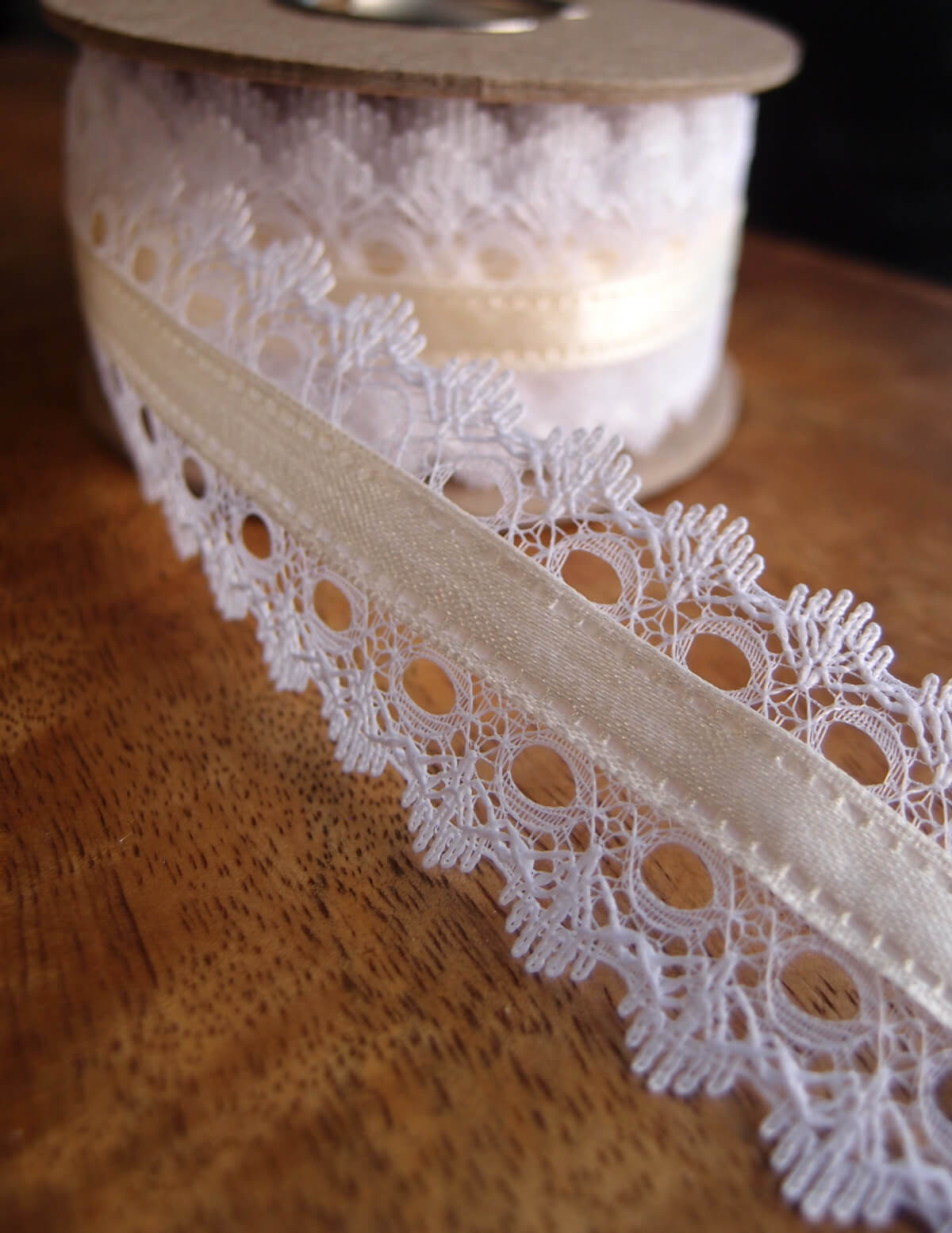 White Lace With Ivory Satin Ribbon 15 Width X 9yd Ochtersum Lace Ribbon