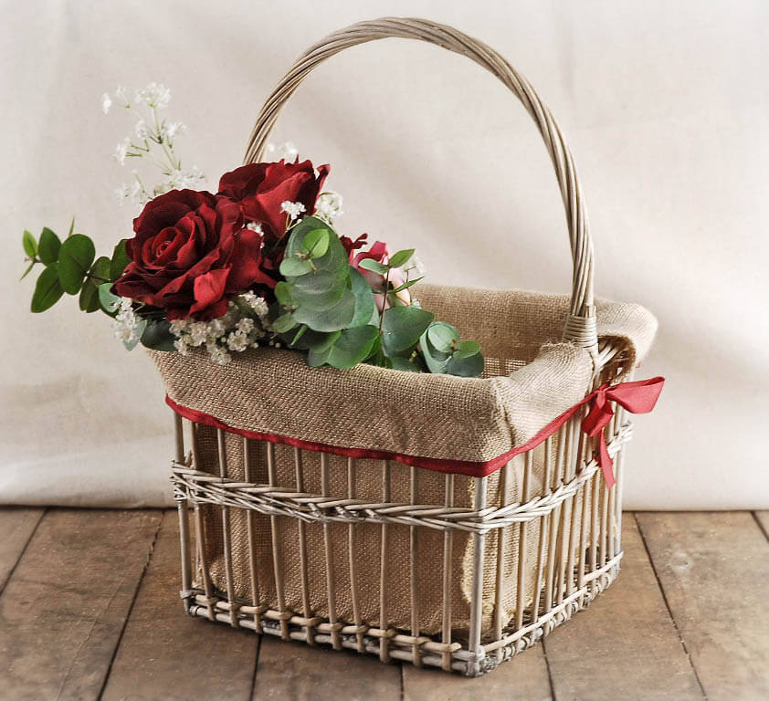 Burlap Lined Brown Basket