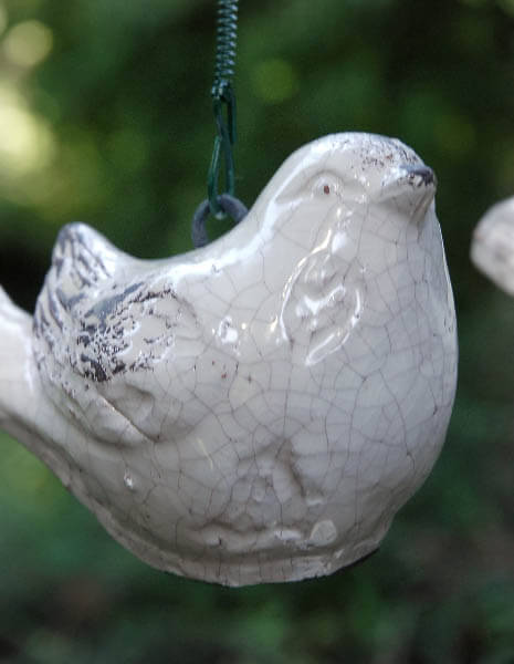 4 Crackle Glazed Ceramic White Garden Birds (3