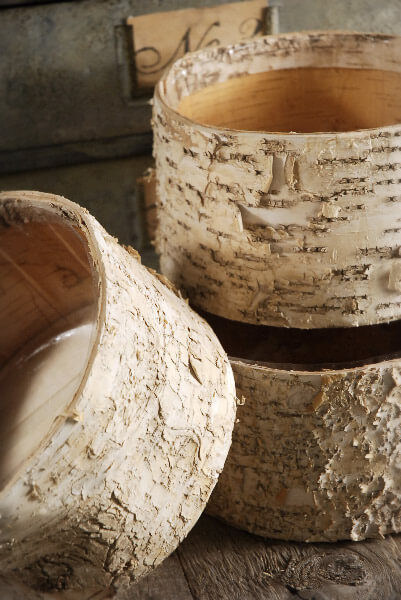 birch bark pots round 7.5 x 4