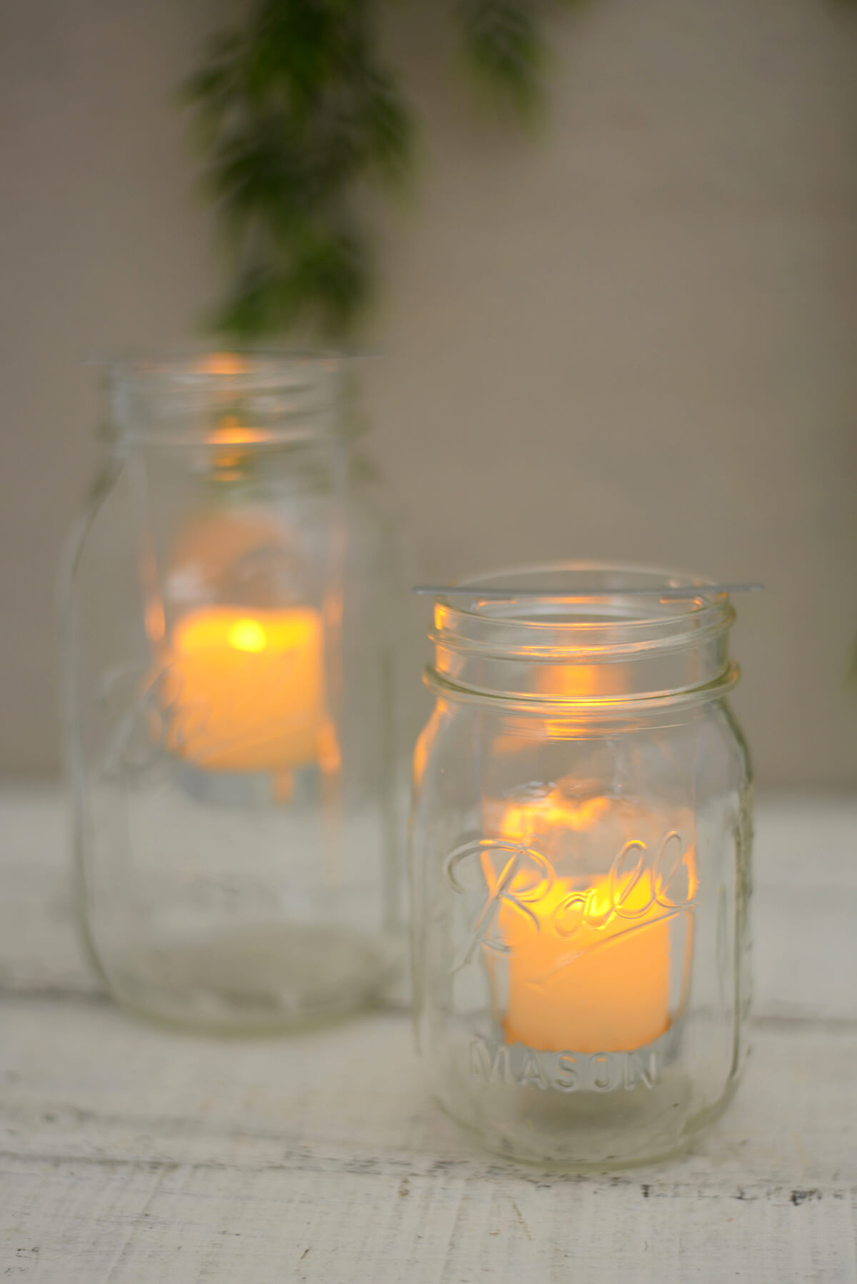 2 Mason Jar Battery Operated Votive Candles & Holders with Timer