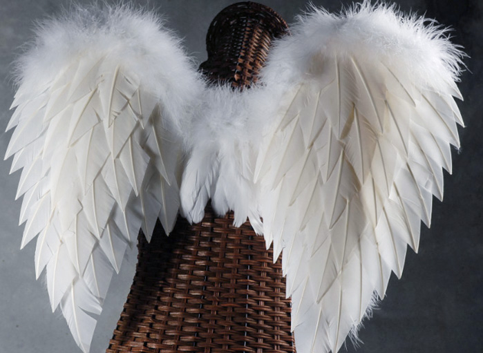 Handcrafted 27x20 White Angel Wings with Marabou Ostrich Trim