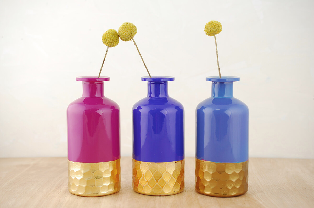 3 Boho Gold Honeycomb Bud Vases