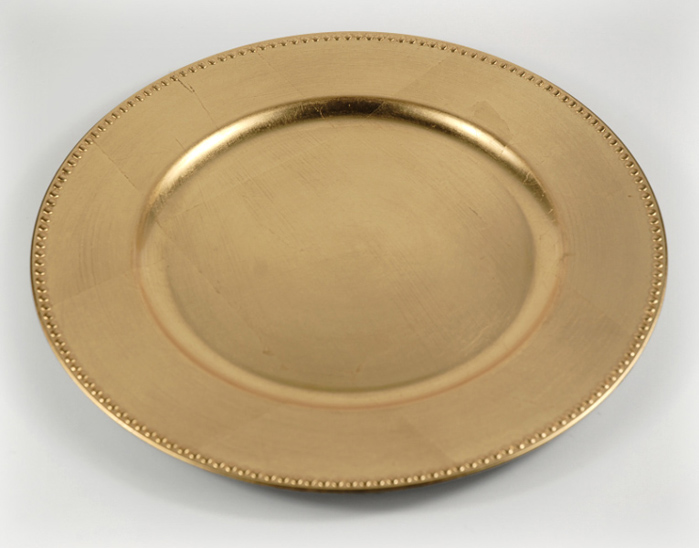 6 Gold Leaf Charger 13" Plates Beaded Edge