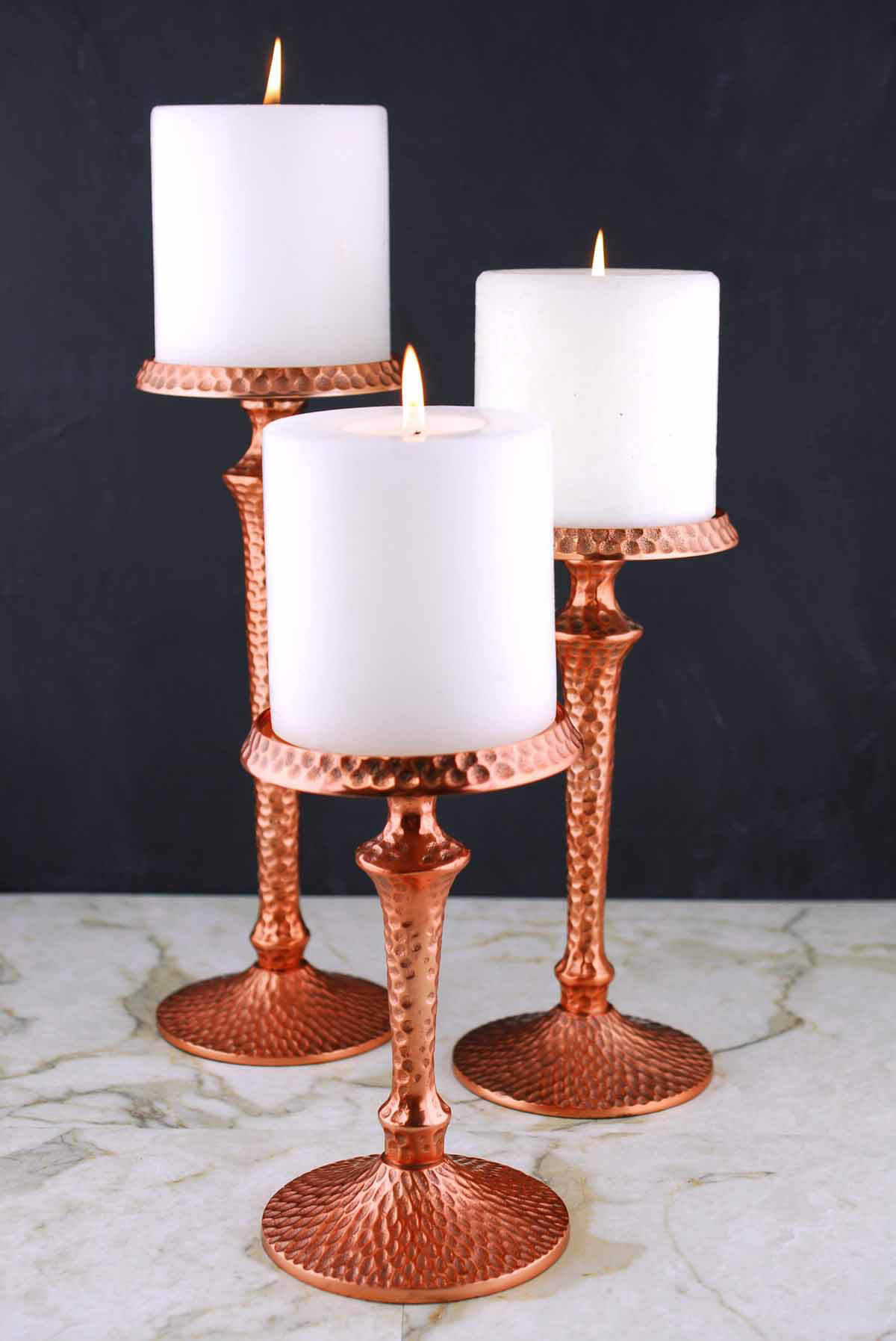 Hammered Candlesticks Copper (Set of 3)