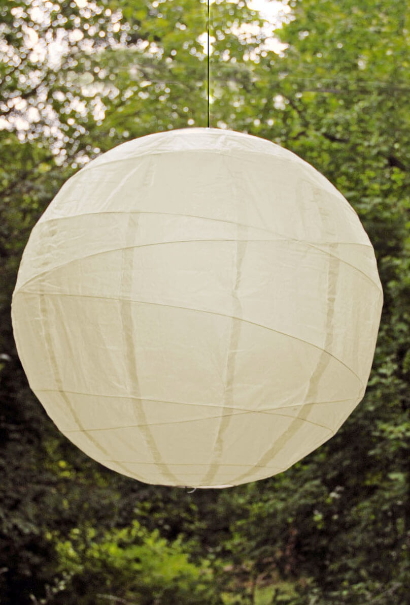 24" Large Paper Lantern Round Bamboo Ribbing BEIGE