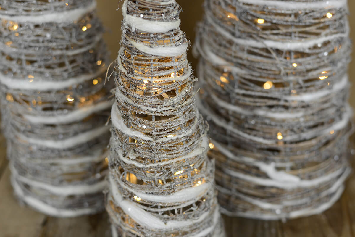3 LED Lighted Whitewash Grapevine Cone Christmas Trees