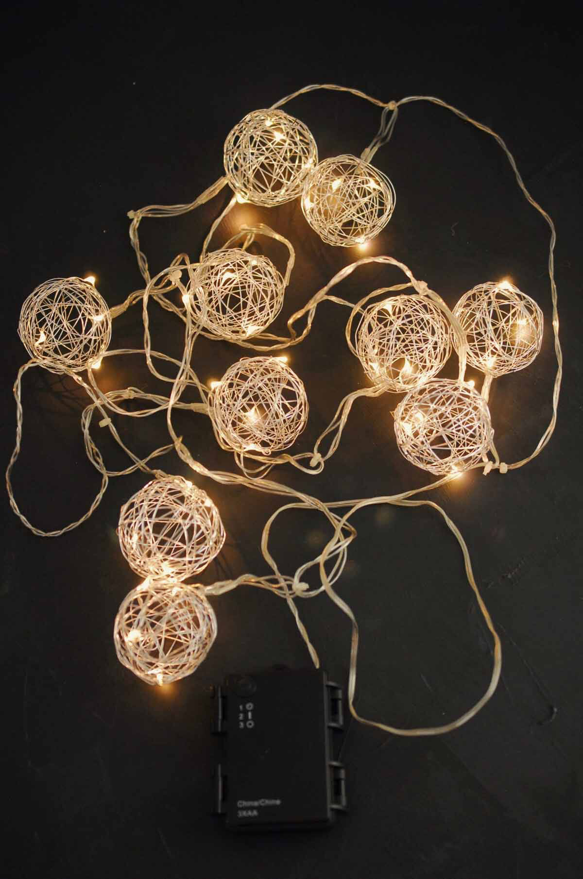 Silver Wire Ball Battery Op. LED String Lights 9ft - 10ct