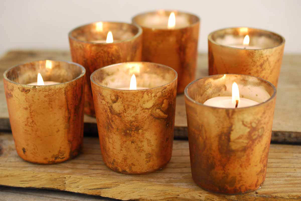 6 Copper Marbled Sassi Votive Candleholders 2.75