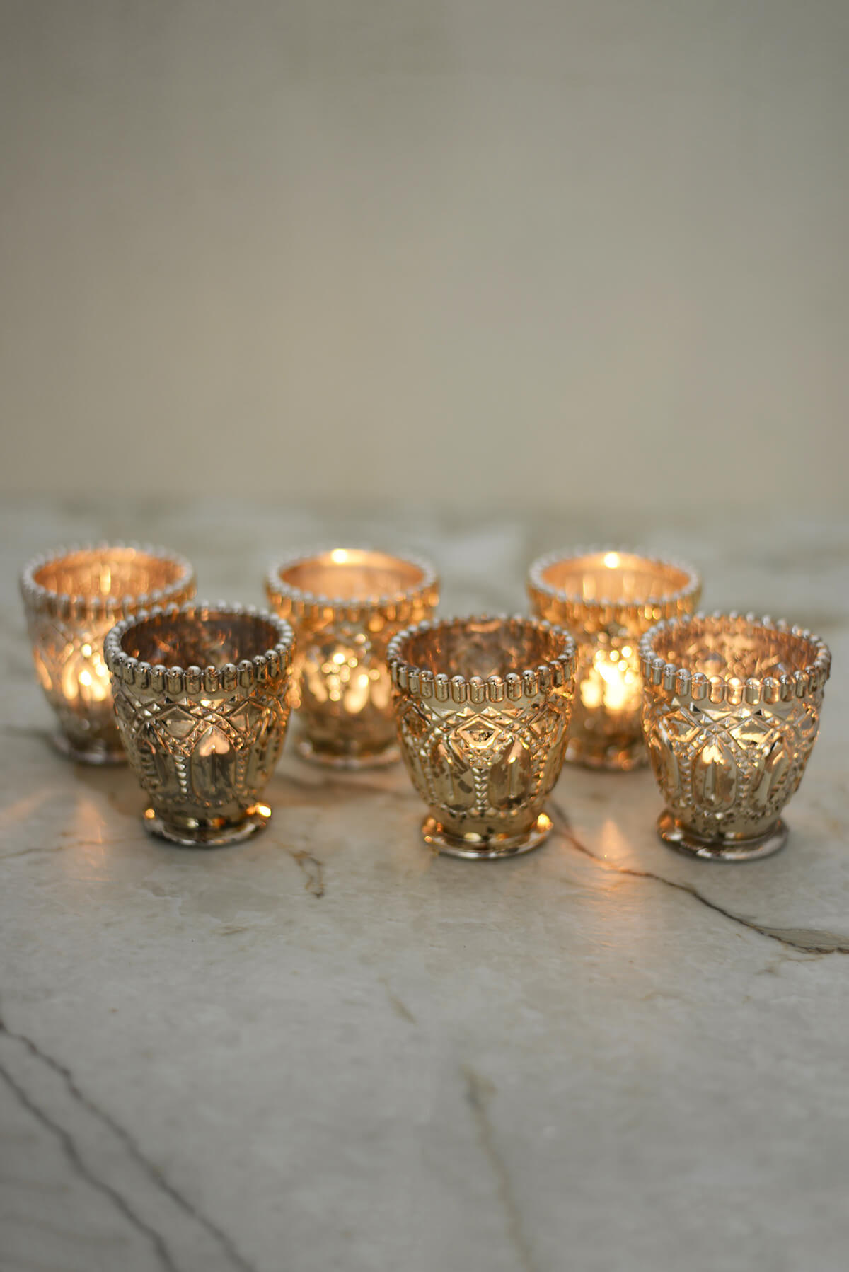 6 Mercury Glass Votive Candle Holders