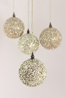 4 Champagne Glitter Christmas Ornament Balls 4in