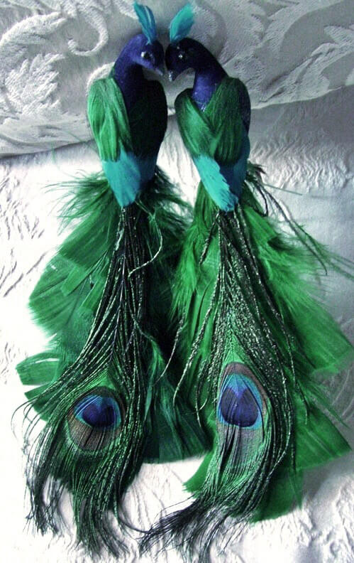 Blue & Green Feathered Peacocks (set of two) 8