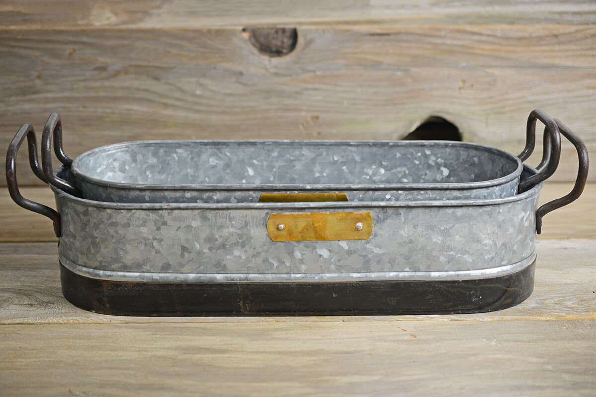 2 Planter Trays Metal Galvanized with Handles