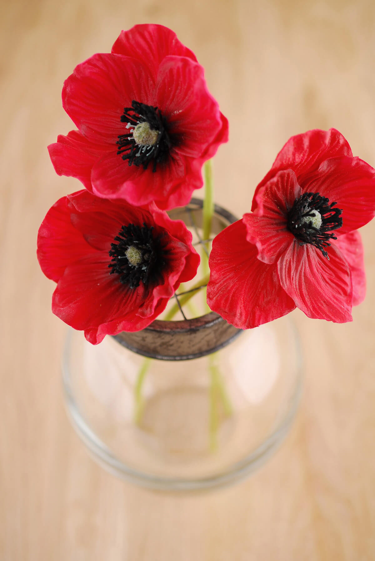 3 Red Natural Touch Poppy Flowers