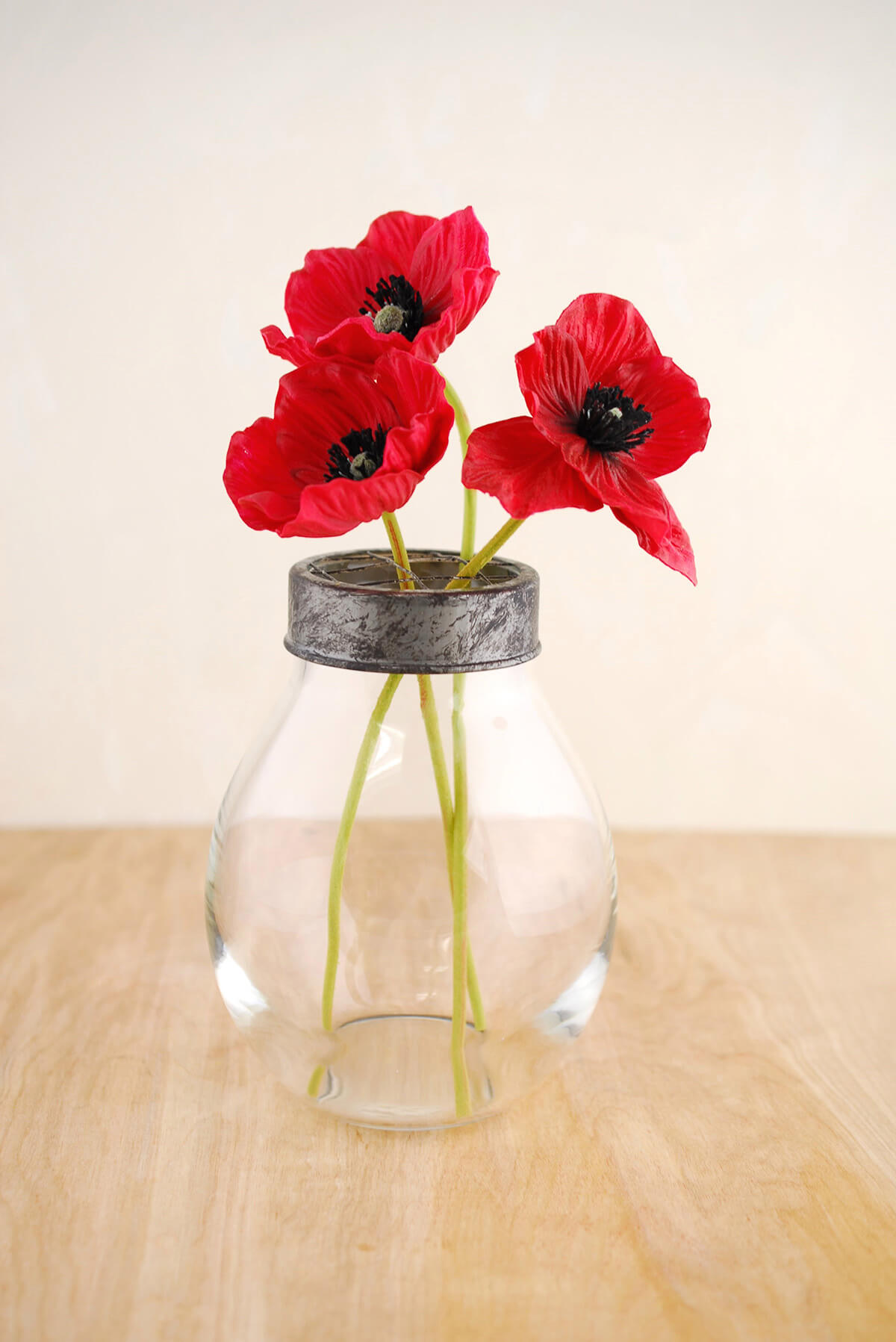 3 Red Natural Touch Poppy Flowers