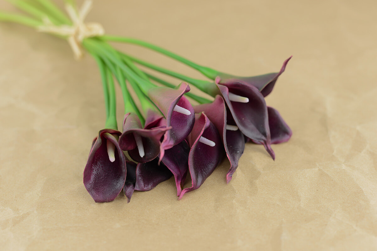 Natural Touch Deep Purple Calla Lilies Mini Bouquet 12 Flowers