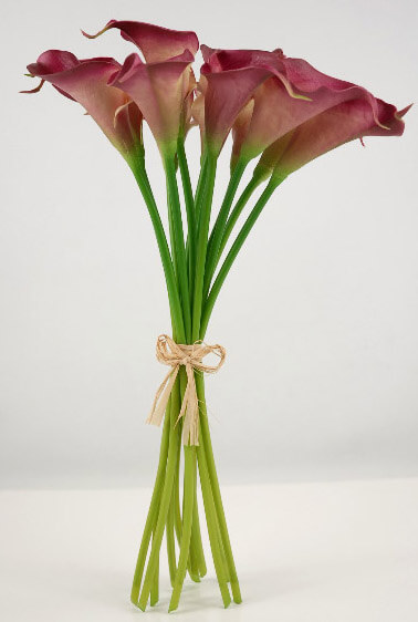 Real Touch Hand-Tied Calla Lily Wedding Bouquet in Dark Fuchsia with 12 ...