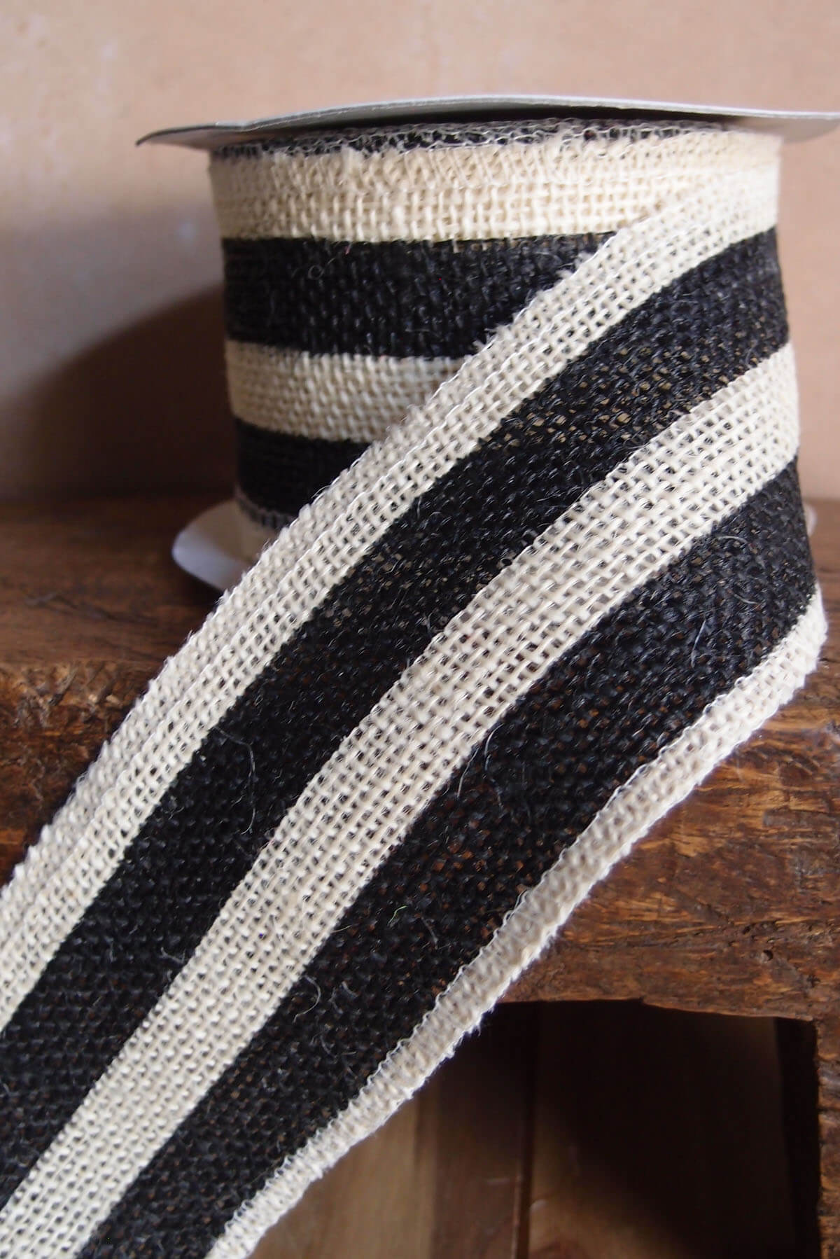 Black & White Striped Burlap Ribbon 2.5