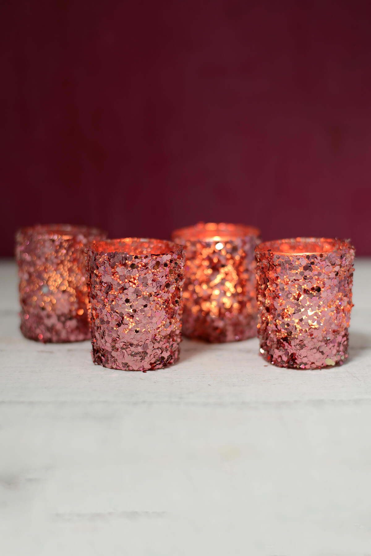 4 Pink Sequin Votive Holders