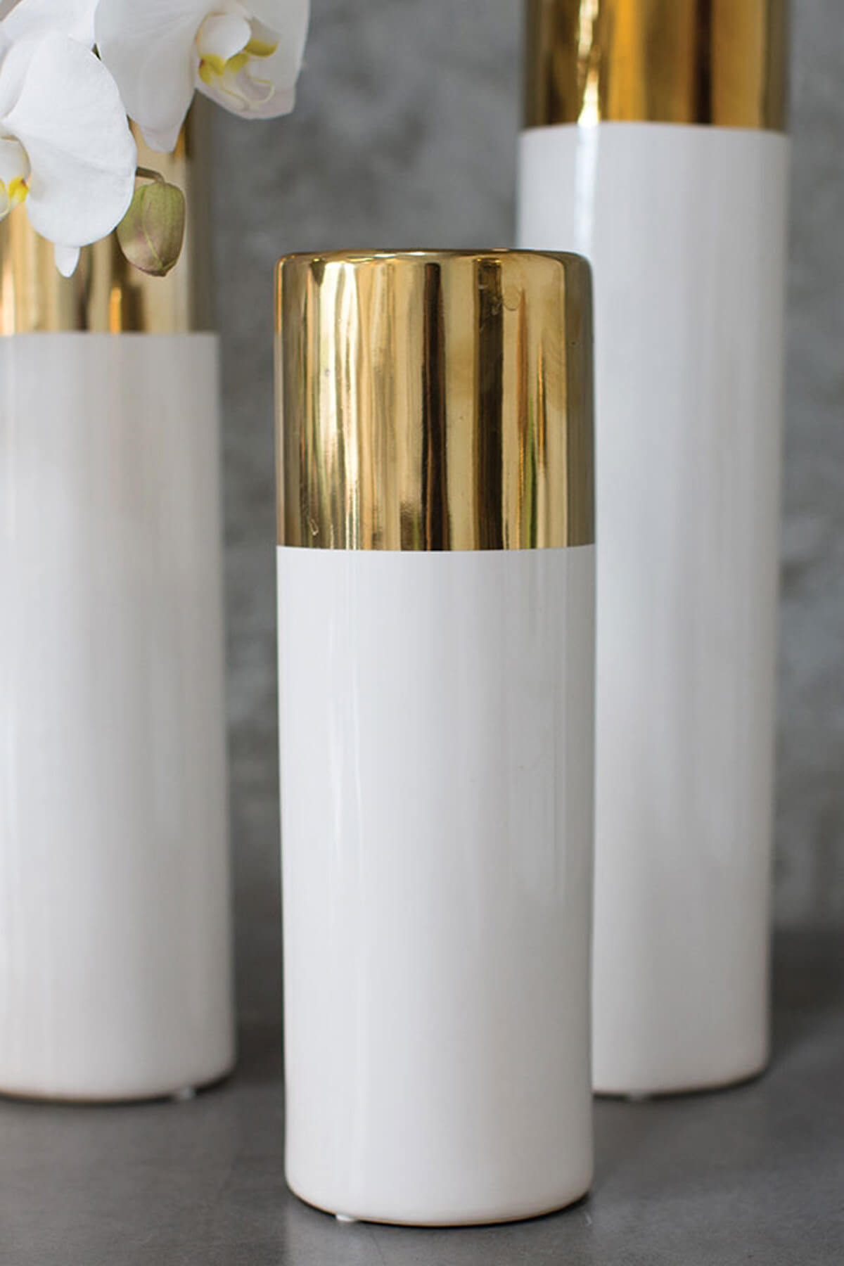 White & Gold 12in Klein Vase