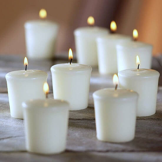 9 Unscented White Votive Candles 15hr