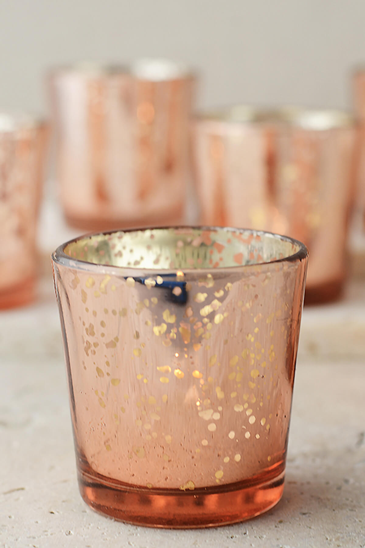 12 Rose Gold Mercury Glass Candle Holders