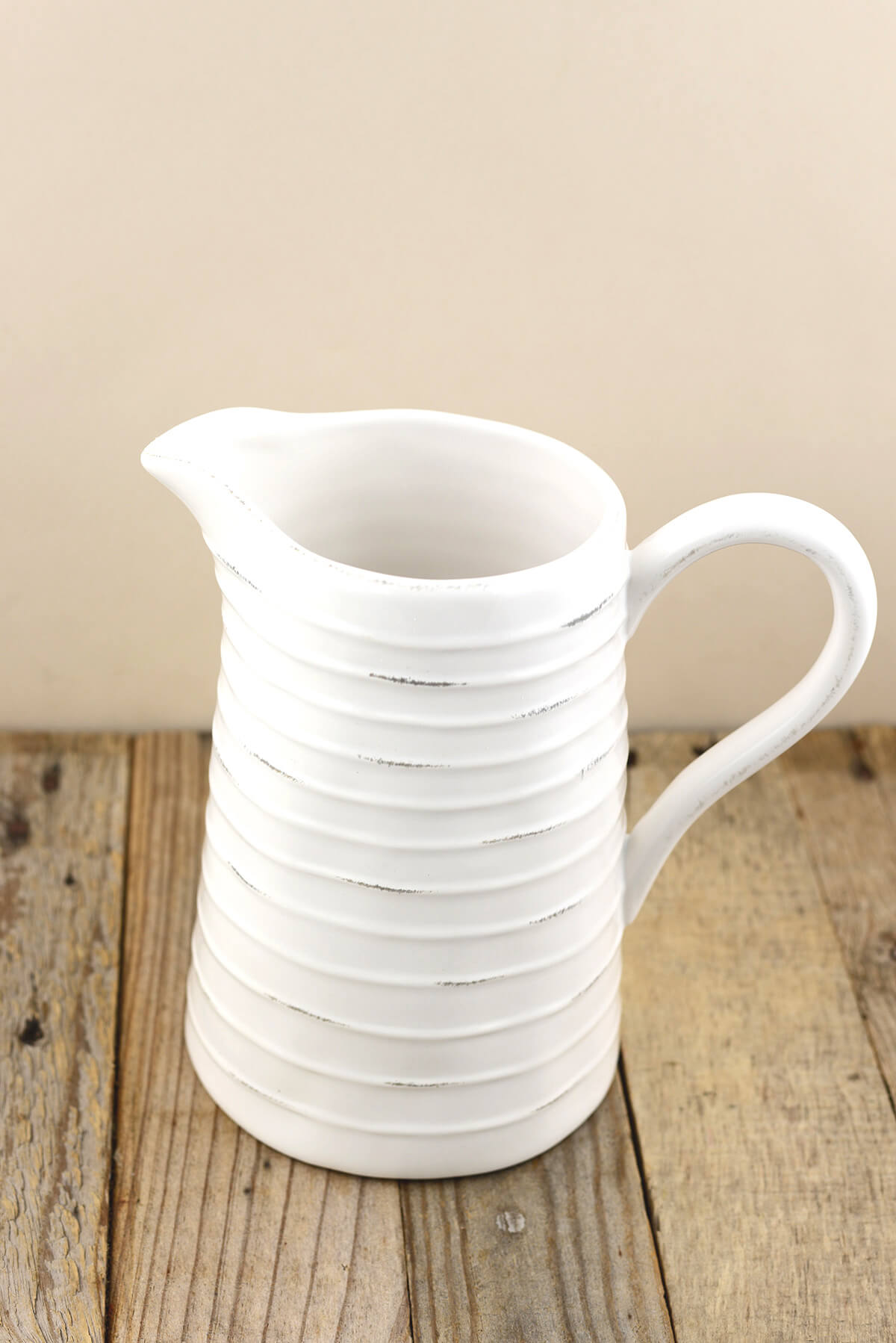 Farmhouse White Ceramic Pitcher 8.5in